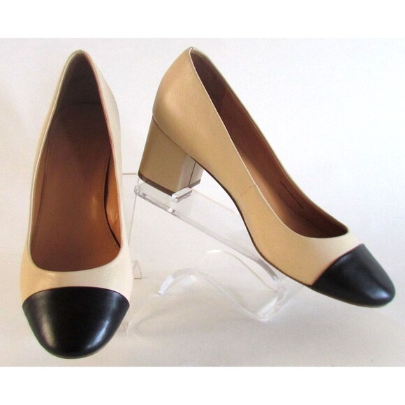 DESIGNER J. CREW BEIGE/BLACK TWO -TONE ROUND TOE 2.25" BLOCK HEEL SIZE 8.5 M - Picture 9 of 15